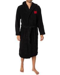 HUGO - S Terry Gown Hooded Cotton-terry Hooded Dressing Gown With Red Logo Label - Lyst