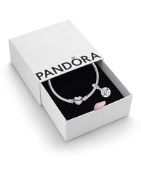 PANDORA - Sterling Friends Are Family Dangle Charm & Heart Clasp Snake Chain Bracelet - Jewellery Set With Gift - Lyst