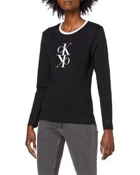 Calvin Klein Mirrored Monogram LS Ringer tee Camisa - Negro