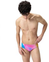 Speedo - 8cm Allover Digital Brief Swim Trunks Swimmers Blue Pink Size Uk 36 - Lyst