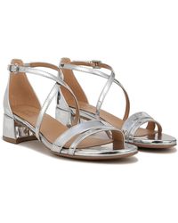Naturalizer - S June Strappy Low Block Heel Dress Sandal Silver Faux Leather 5 M - Lyst