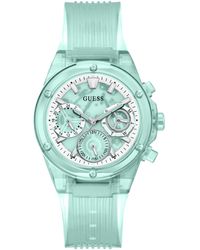 Guess - Ladies Sport Clear Multifunction 39mm Watch – Transparent Turquoise Dial Polycarbonate Case With Turquoise Transparent Silicone - Lyst