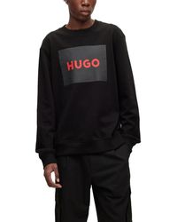 HUGO - S Duragol222 Cotton-terry Sweater With Red Logo Print - Lyst