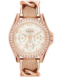Fossil - 38mm Riley Multi-functional Rose Goldtone Dial Watch - Lyst