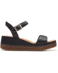 Clarks - Kassanda Lily Leather Sandals In Black Wide Fit Size 6 - Lyst