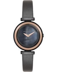 French Connection - S Watch With Black Dial And Metallic Black Leather Strap - Lyst