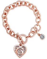 Guess - Rose Gold-tone Round Link Chain Bracelet With Heart & Logo Charms - Lyst