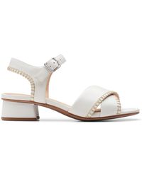 Clarks - Serina35 Cross Leather Sandals In Off White Wide Fit Size 4.5 - Lyst