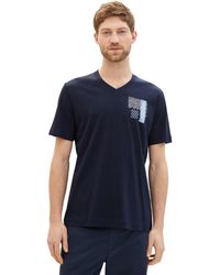 Tom Tailor - Basic T-Shirt mit V-Ausschnitt und kleinem Print - Lyst