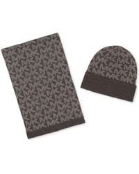 Michael Kors - Schal & Mütze SET I Winterschal I Beanie I Wollschal I Wintermütze I One Size I Weiche Acrylwolle I Logo I Grau-Schwarz Metallic - Lyst