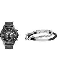 Fossil - Nate Graue Edelstahl Uhr und Ellis Silberfarbener Armband - Lyst