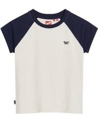 Superdry - Essential Raglan-T-Shirt aus Bio-Baumwolle mit Logo Kräftiges Marineblau/Hellbeige Meliert 44 - Lyst