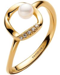 PANDORA - 163831c01 Ring With Small Pearl Gold-coloured - Lyst