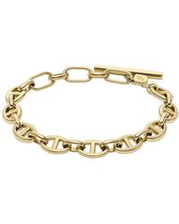 Fossil - Heritage D-link Gold-tone Stainless Steel Chain Bracelet - Lyst