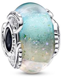 PANDORA - Moments Feather Sterling Silver Charm With Pink Dichroic Multicolor Rainbow Murano Glass - Lyst