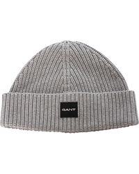 GANT - Cotton Rib Beanie Hat Grey Melange One - Lyst