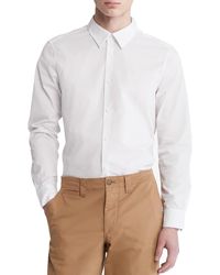 Calvin Klein - Stretch Cotton Monogram Logo Button Down Shirt Brilliant White - Lyst