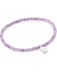 Tous - Elastisches Armband mit runden Kugeln aus Amethyst und Bärenmotiv aus Sterlingsilber 17 cm lang - Lyst