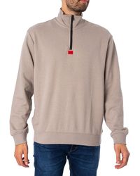 HUGO - S Durty Cotton-terry Zip-neck Sweatshirt With Red Logo Label - Lyst