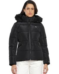 Calvin Klein - Winter Jacket Faux Fur Hooded Fitted Short - Lyst