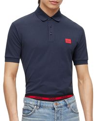 HUGO - S Dereso232 Cotton-piqué Slim-fit Polo Shirt With Logo Label Blue - Lyst