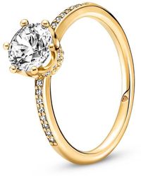 PANDORA - Clear Sparkling Crown Solitaire Ring - Lyst