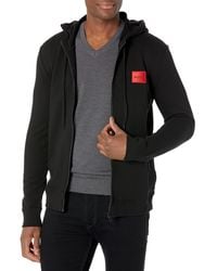 HUGO - Regular Fit Square Logo Jersey Hooded Zip Up Sweatshirt Kapuzenpullover - Lyst