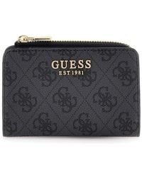 Guess - Geldbörse Laurel II SLG Zip Around Card Case Coal Logo dunkelgrau - Lyst