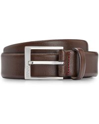 HUGO - S Gellot Sz35 Grained-leather Belt With Logo-engraved Buckle - Lyst