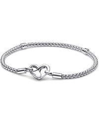 PANDORA - Brazalete Studded Chain Sterling Silver Bracelet with Heart Clasp 592453C00-21 Marca - Lyst