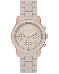 Michael Kors - Runway Chronograph Rose Gold-tone Stainless Steel And Wheat Silicone Watch - Lyst