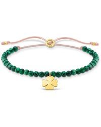 Thomas Sabo - Green Beads With Clover Gold 925 Sterling Silver Bracelet Of Length 13-20 Cm - Lyst