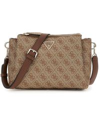 Guess - Noelle Ii Tri Comp Crossbody Bag Latte Logo/brown - Lyst