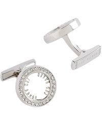 Ted Baker - Silver Cruz Crystal Round Cufflinks - Lyst