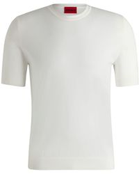 HUGO - San Carl-CV Slim-Fit Strickpullover mit kurzen Ärmeln Natur L - Lyst