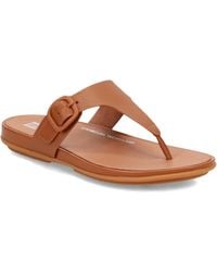 Fitflop - Gracie Rubber-buckle Leather Toe-post Sandals Flat - Lyst