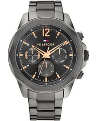 Tommy Hilfiger - Multifunction Stainless Steel Case And Leather Strap Watch - Lyst