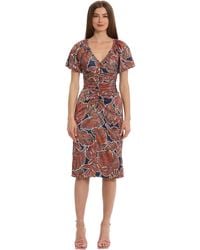 Maggy London - Plus Size Floral Printed V-neck Empire Waist Midi Dress - Lyst