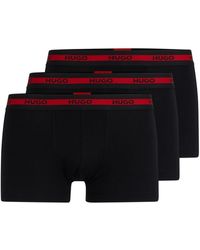 HUGO - Three-pack Of Stretch-cotton Trunks With Logo Waistbands - Lyst