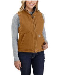 Carhartt - Relaxed Fit Washed Duck Sherpa-lined Mock-neck Vest - Lyst