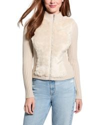 Guess - Long Sleeve Fur Mix Zip Front Mila Cardigan - Lyst