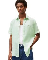 Tommy Hilfiger - Regular Fit Short Sleeve Linen Button Down Shirts Opal Green Small - Lyst