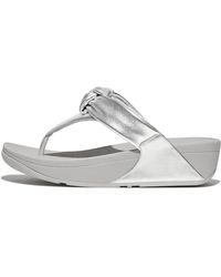 Fitflop - Lulu Padded-knot Metallic-leather Toe-post Sandals Wedge - Lyst