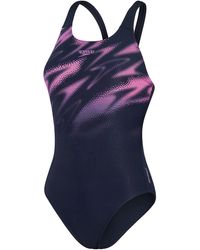 Speedo - Hyperboom Placement Muscleback Navy Pink Swimsuit Swimming Costume - Lyst