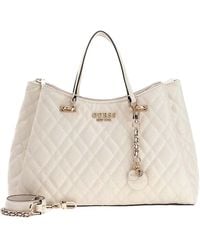 Guess - Isemay Girlfriend Satchel Handbag Shoulder Bag Cream White Cream - Lyst