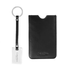 Calvin Klein CK Set Scatola Porta Chiavi e Astuccio per Cellulare Vera Pelle Nappa Nero