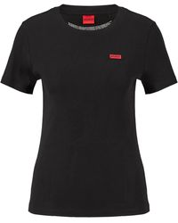 HUGO - S Classic Tee Logo-detail T-shirt In Ribbed Cotton Black - Lyst