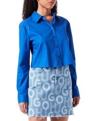 HUGO - S Etuis Cropped Regular-fit Blouse In Stretch Cotton Blue - Lyst