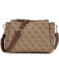 Guess - Noelle Ii Tri Comp Crossbody Bag Latte Logo/brown - Lyst