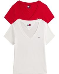 Tommy Hilfiger - Donna T-Shirt iche Corte Confezione da 2 con Scollo a V - Lyst